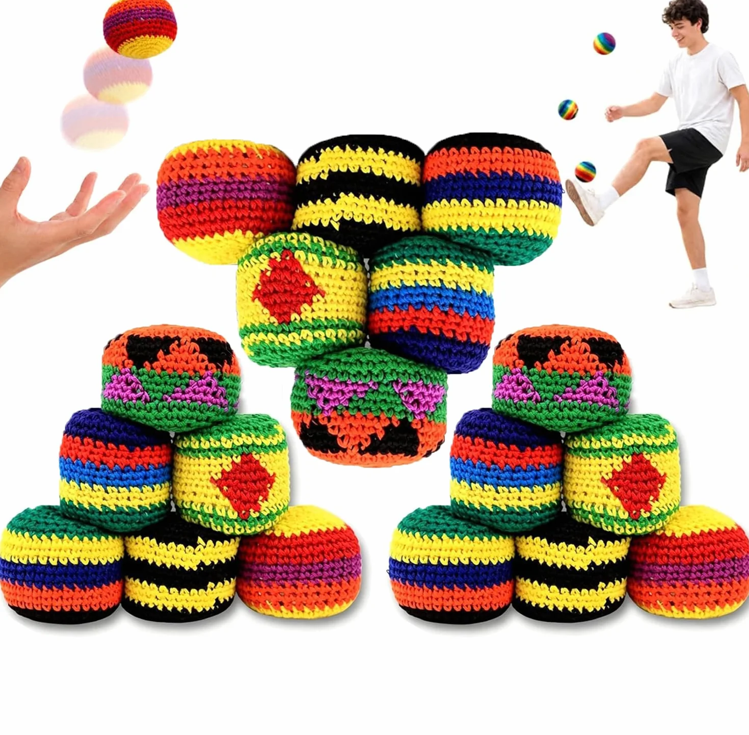 Balles de Frappe Tricotées Ensemble 6/12/18 Sacs de Pieds au Crochet pour Enfants Adultes Jeux Plein Air
