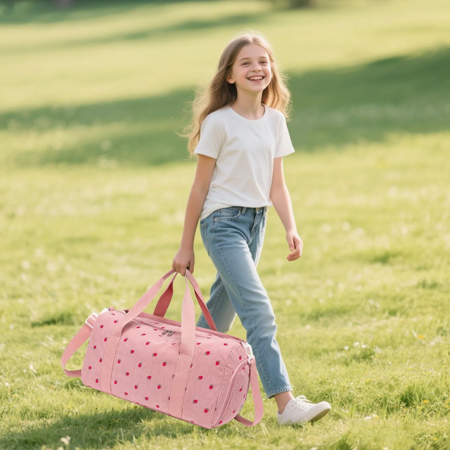 Sac de sport LEDAOU enfant compartiment chaussures humide velours côtelé rose fraise 46x22x23 cm