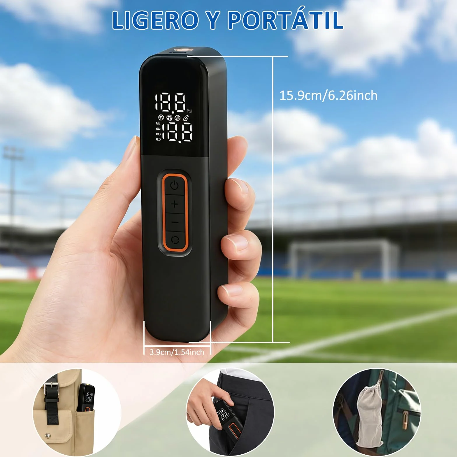 kissleaf Pompe à Ballon électrique Intelligente, Portable, gonflage Rapide de la Balle avec manomètre précis et écran LCD numérique pour Football, Basketball, Volley-Ball(2 Aiguilles et 1 buse)