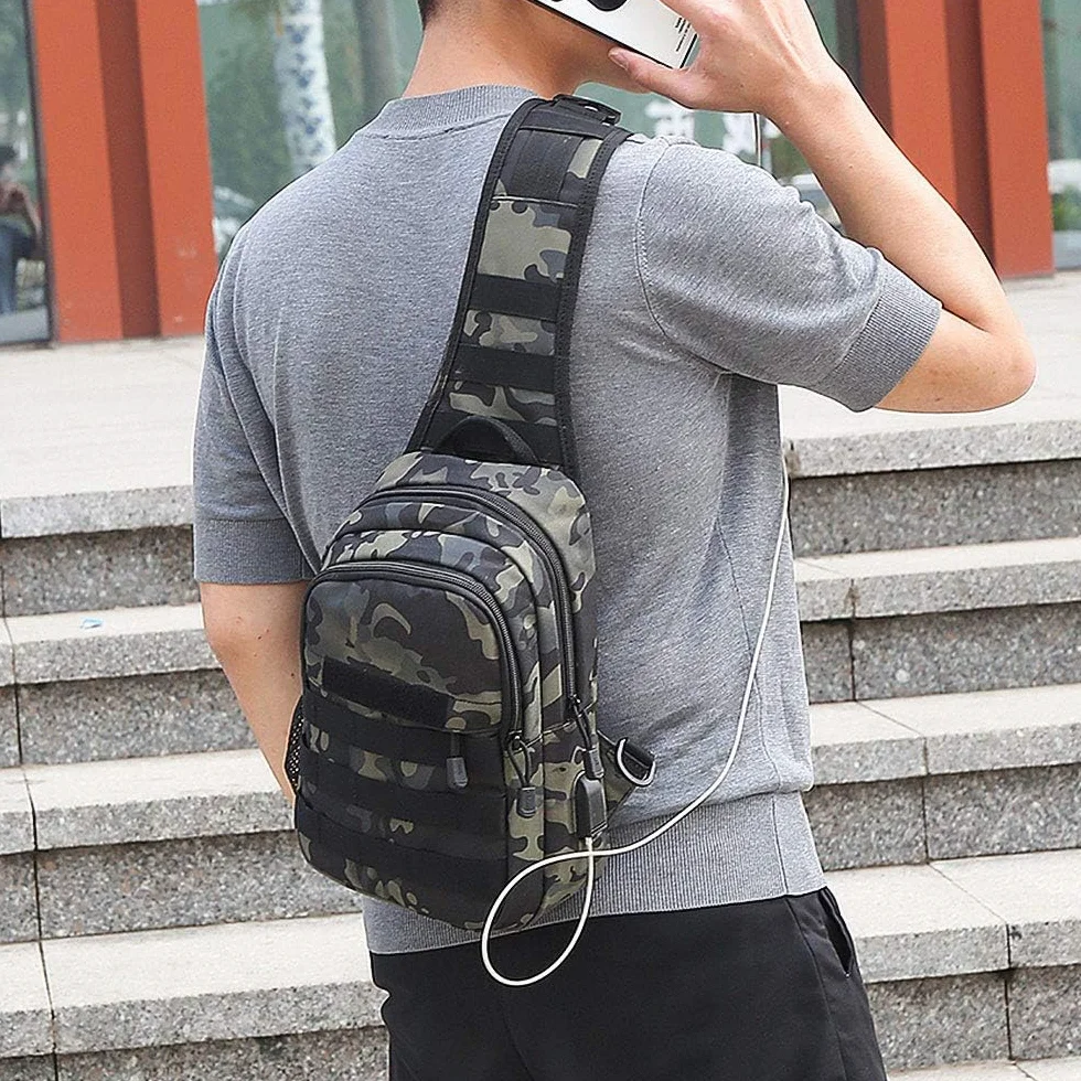 Sac Bandoulière Homme Tactique Sacoche Poitrine Militaire avec Poches Multiples Anti-Vol