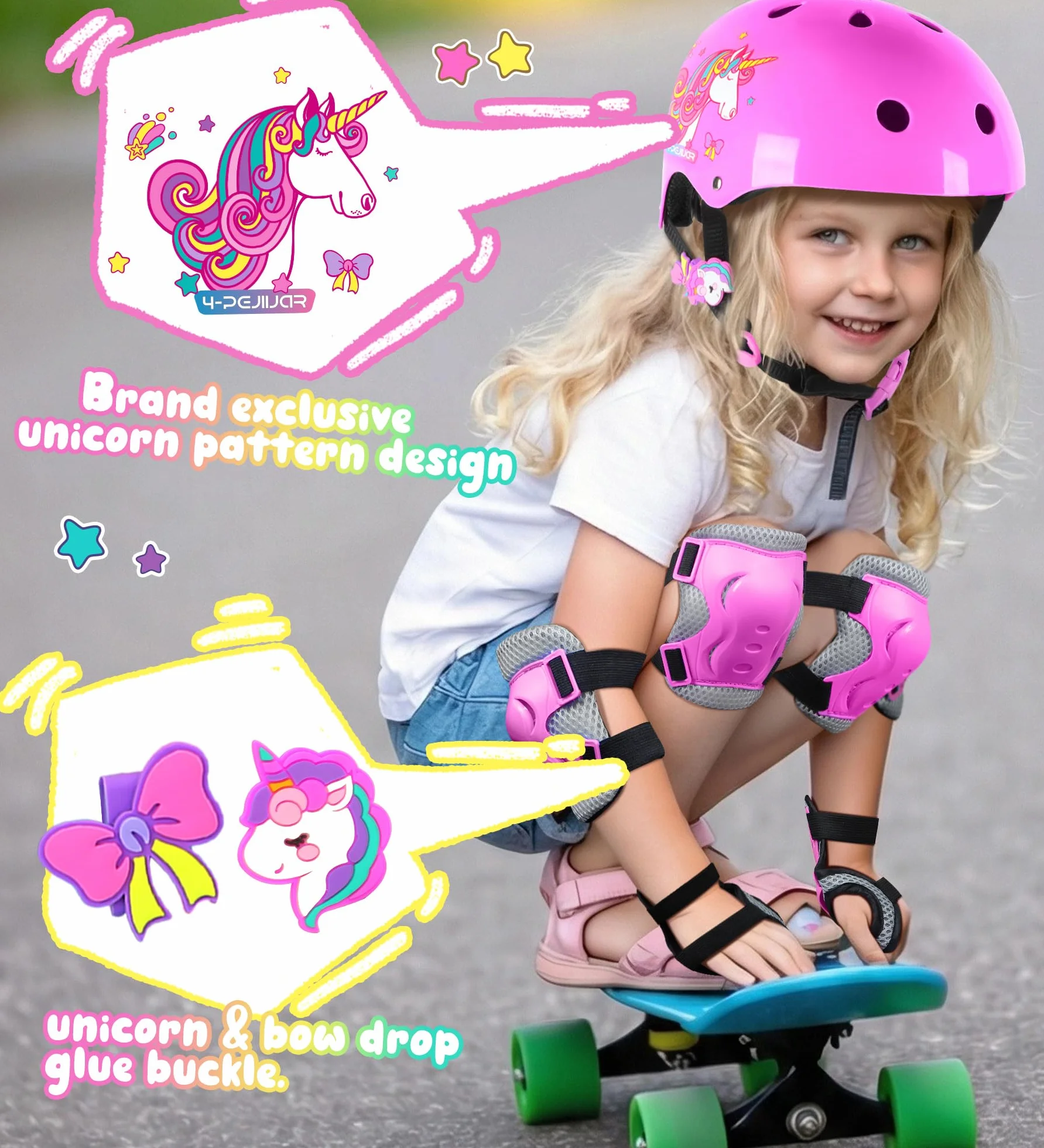 Licorne Protection Roller Enfant Fille Genouillères pour Enfants Equipement de Protection avec Sac de Transport pour Scooters Vélos Inline Skates Skateboard