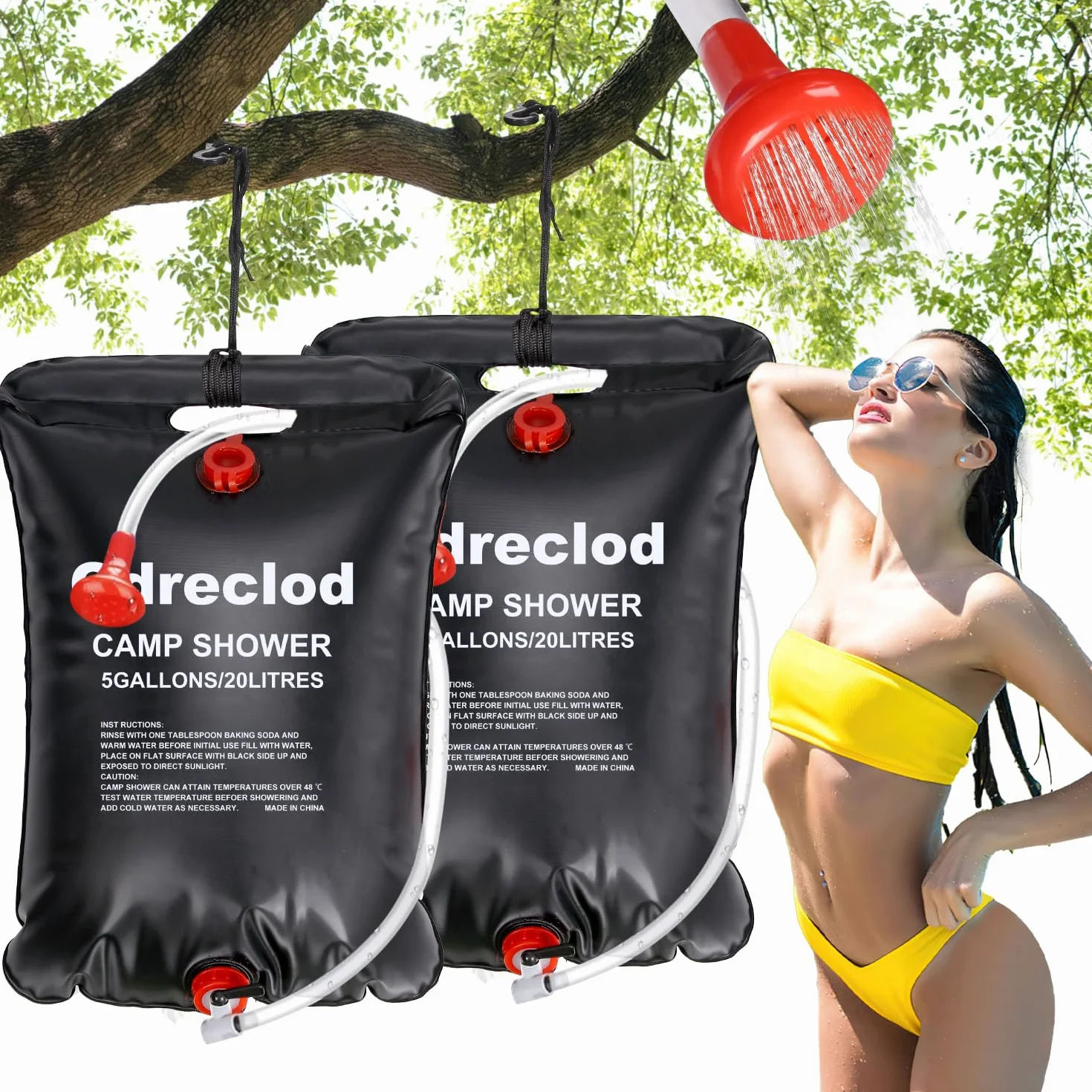 Lot 2 PCS Douche Solaire, 20L Sac de Douche Solaire Camping Pliable Sac de Douche Camping Portable Solaire Chauffe Sac de Douche de Sport Camping Randonée