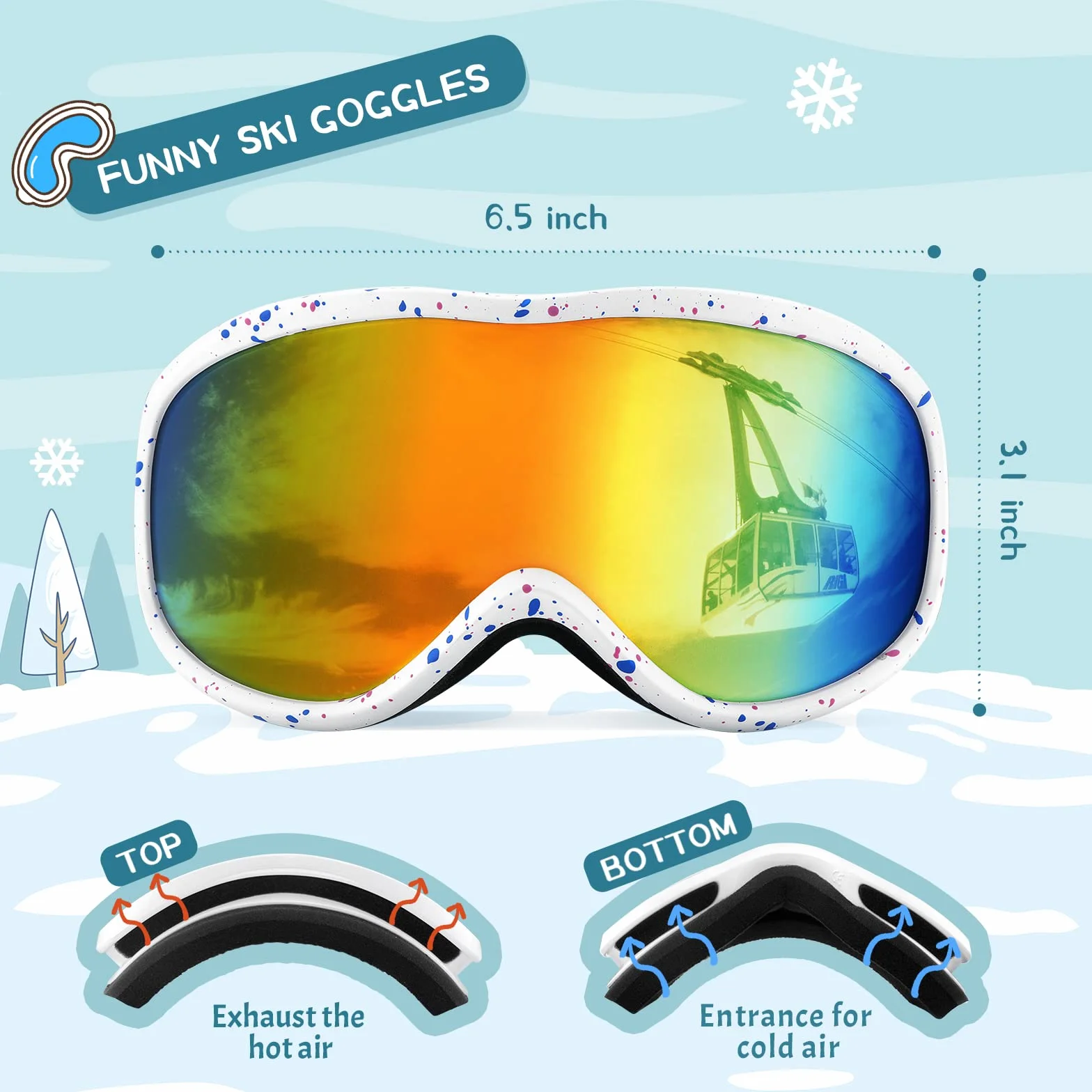 Supertrip Masque de Ski Enfant, Lunette de Ski 5 à 15 ans Anti-Buée/Poussière UV400, Masqué Ski Enfant pour le snowboard, l'alpinisme, la motoneige