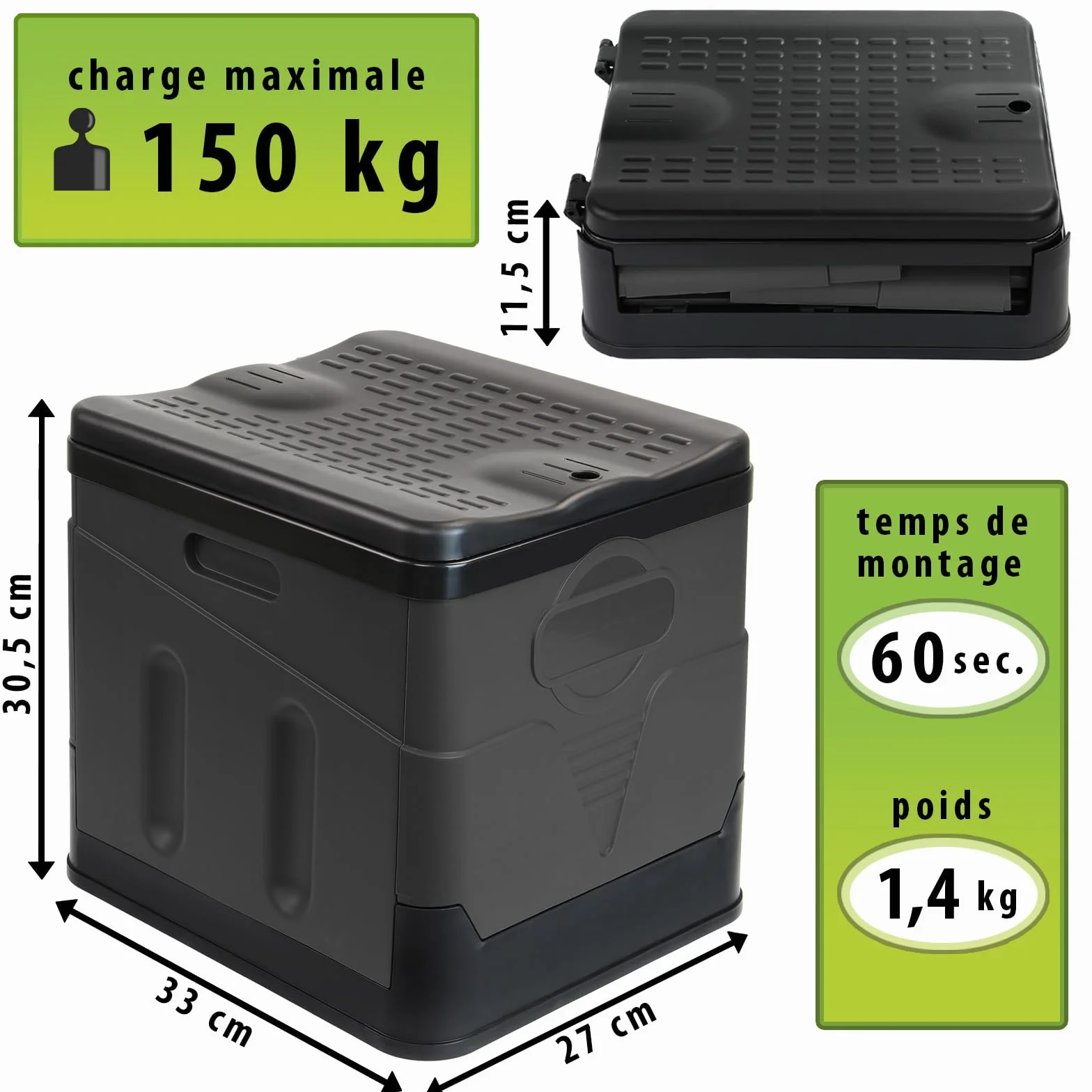 Montafox Toilette Portable Camping Max 150 kg Toilettes Mobiles WC Toilettes Pliables Sèches Séparées 12 Sachets Stables