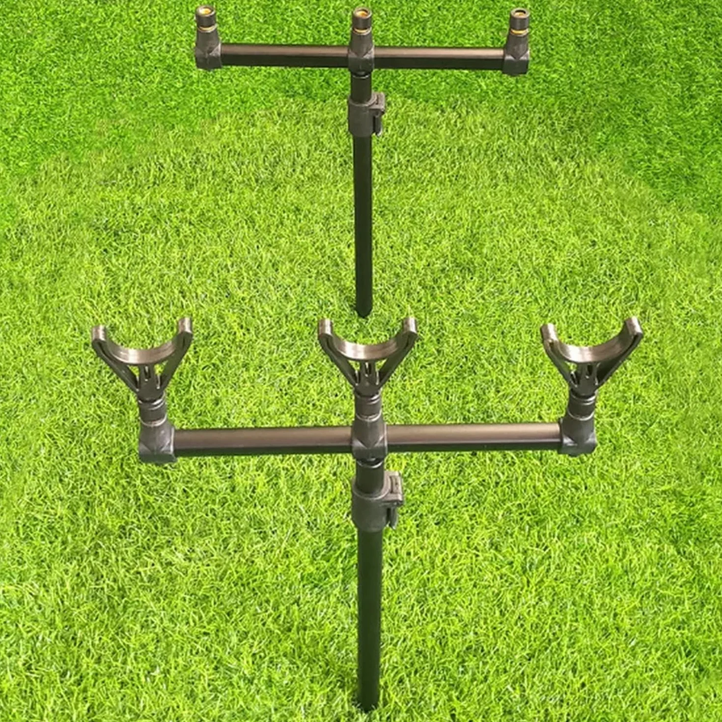 Hirisi Lot de 2 supports de cannes à pêche réglables en différentes longueurs de 30 à 90 cm avec filetage et piquet de tarière comme support de canne à pêche en aluminium