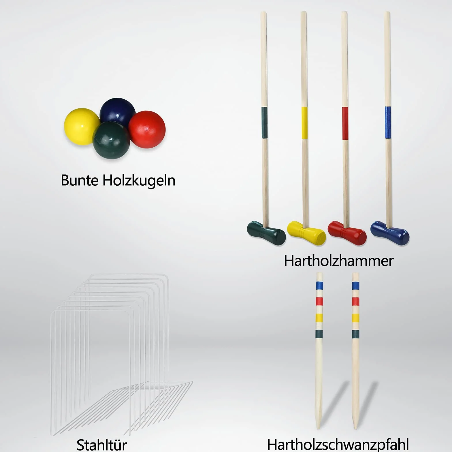 Jeu de Cricket pour Enfants, Ensemble de Croquet en Bois pour Adultes, Croquet 4 Joueurs avec Piquets, Maillets, Guichets et Balles