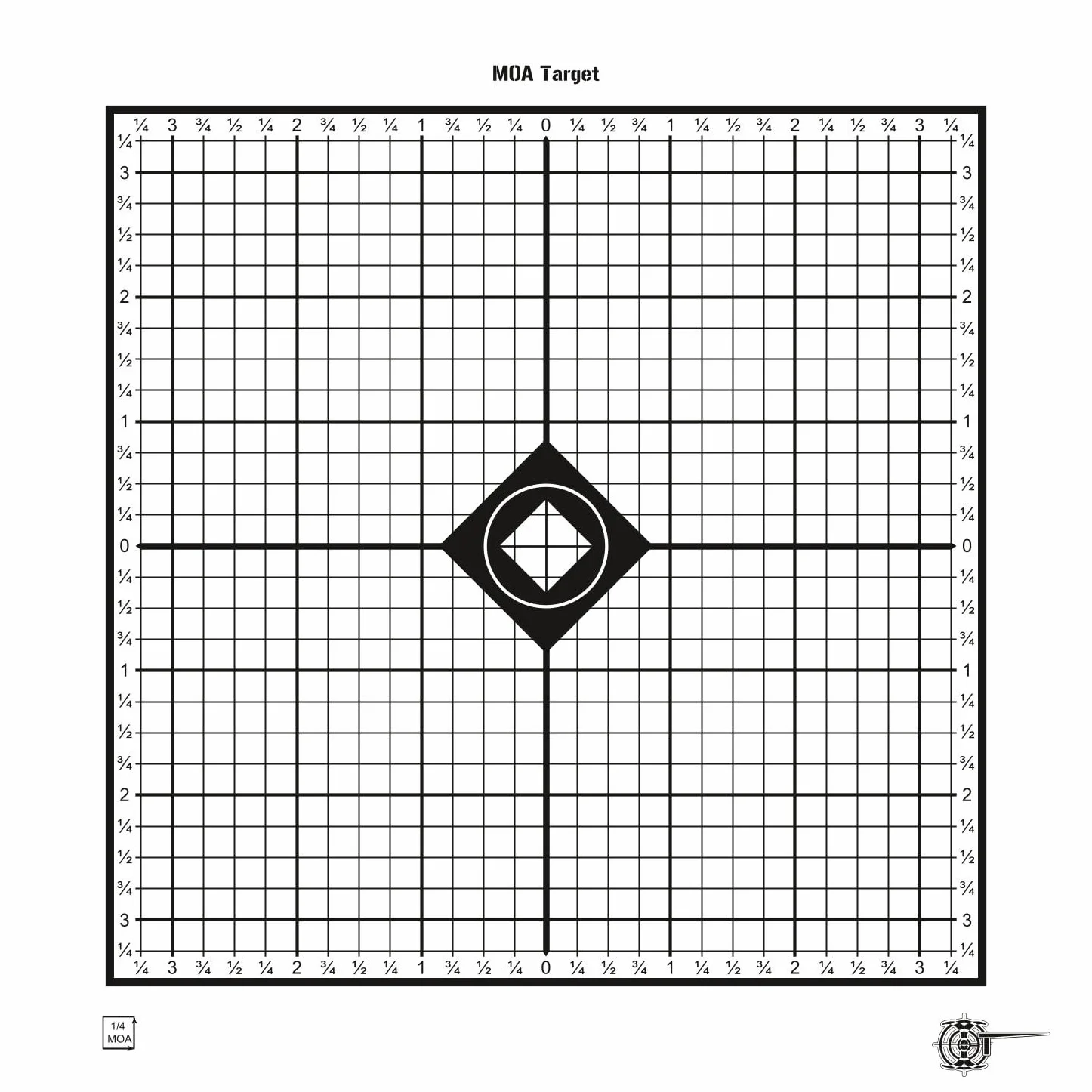 Cible MOA Target - 26 x 26 cm - Carton 250 g/m² - Idéal pour le tir pour les tireurs sportifs - 1/4 MOA sur 100 m