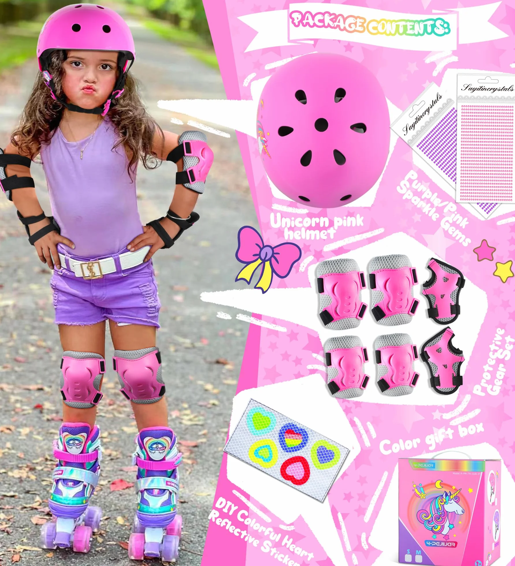 Licorne Protection Roller Enfant Fille Genouillères pour Enfants Equipement de Protection avec Sac de Transport pour Scooters Vélos Inline Skates Skateboard