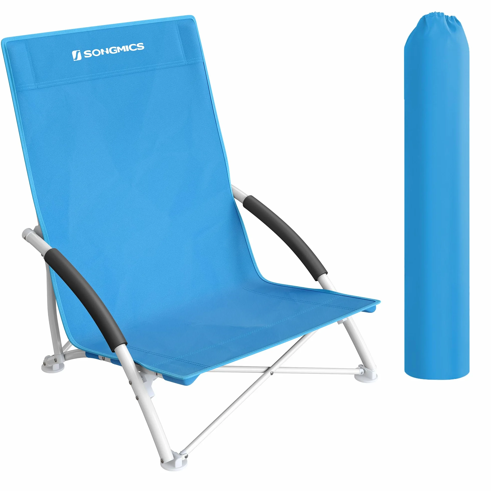 SONGMICS Chaise de Plage Pliante Portable Dossier Haut Grande Capacité de Charge Bleu Clair GCB61BU