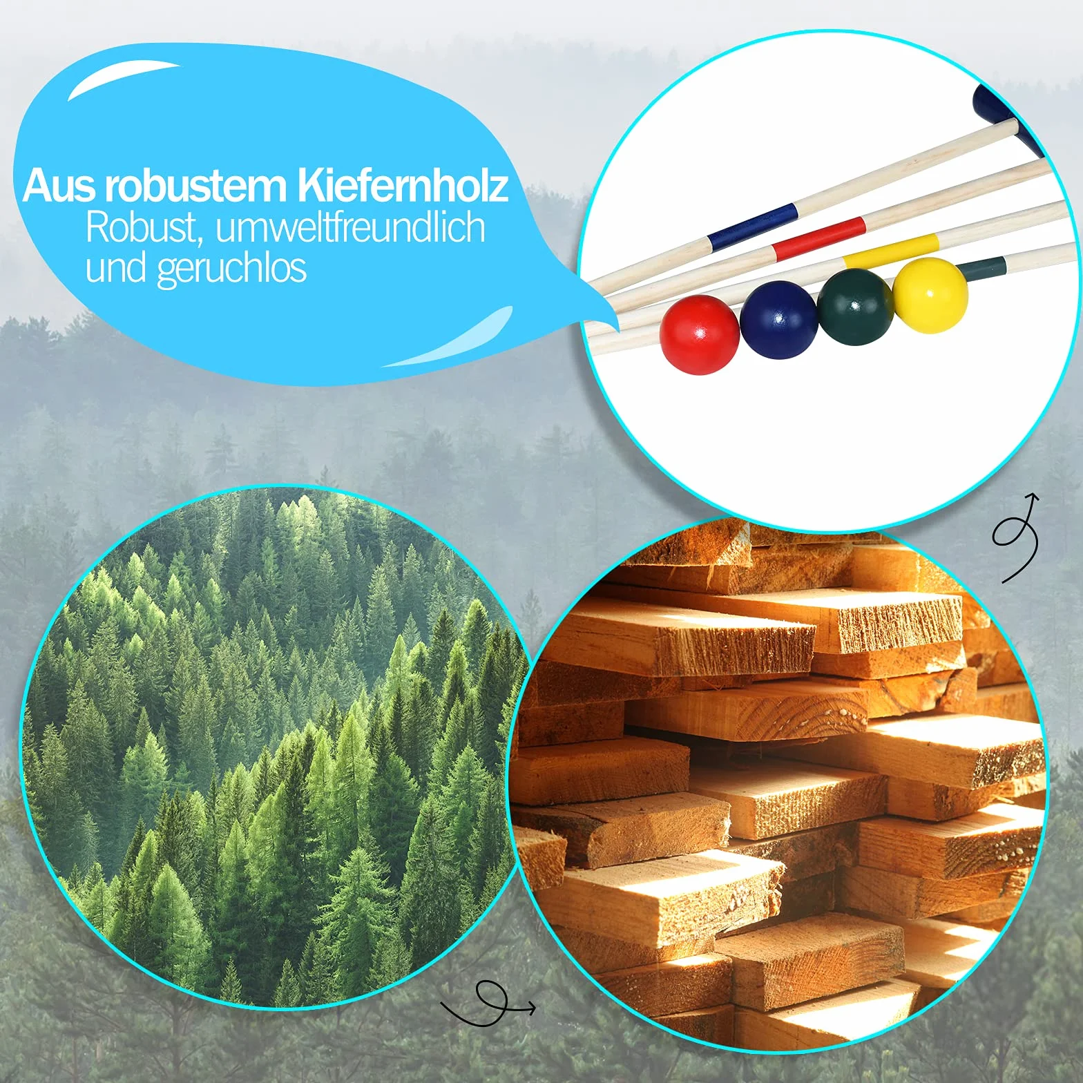 Kit de croquet en bois pour 4 joueurs, jeu de plein air