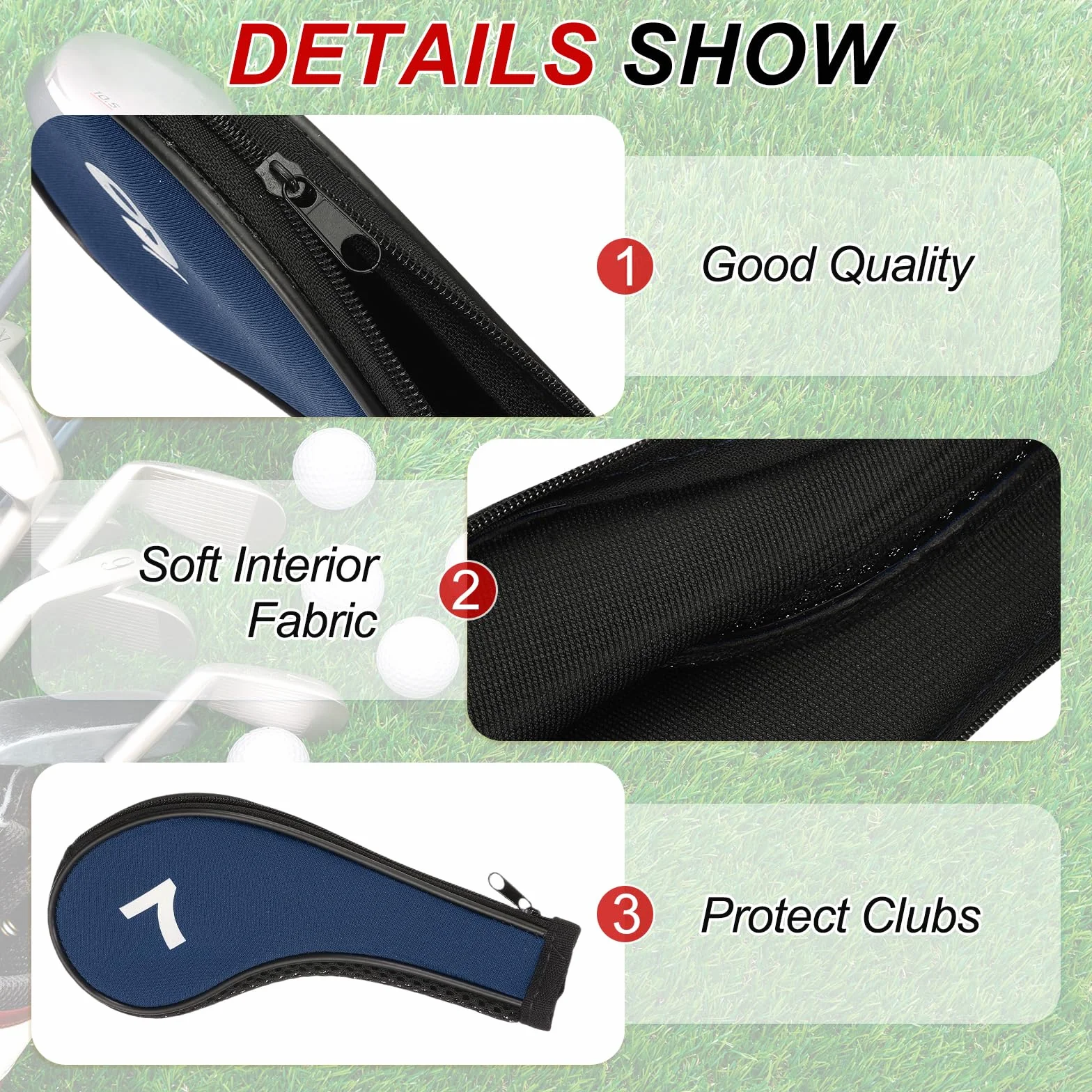 PATIKIL Housse pour Tête De Club De Golf, 12 Pcs Housses pour Fers De Golf en Néoprène Housse pour Driver Cadeaux pour Amateurs De Golf pour Hommes Femmes, Bleu Foncé/Noir