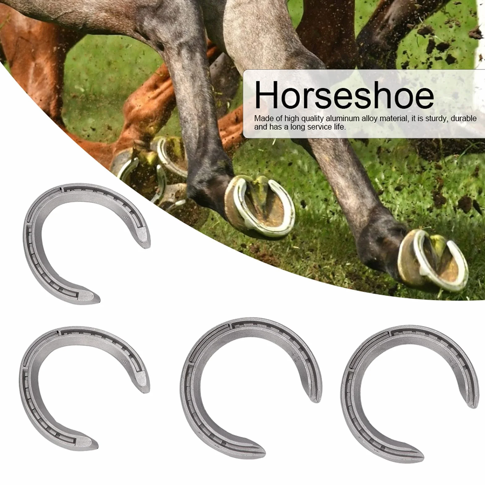 Kit de Fer à Cheval en Alliage d'aluminium 4 Pièces, Fers à Cheval de Sport Durables pour Les Courses de Chevaux avec Différentes Tailles pour Un Ajustement Optimal (4)