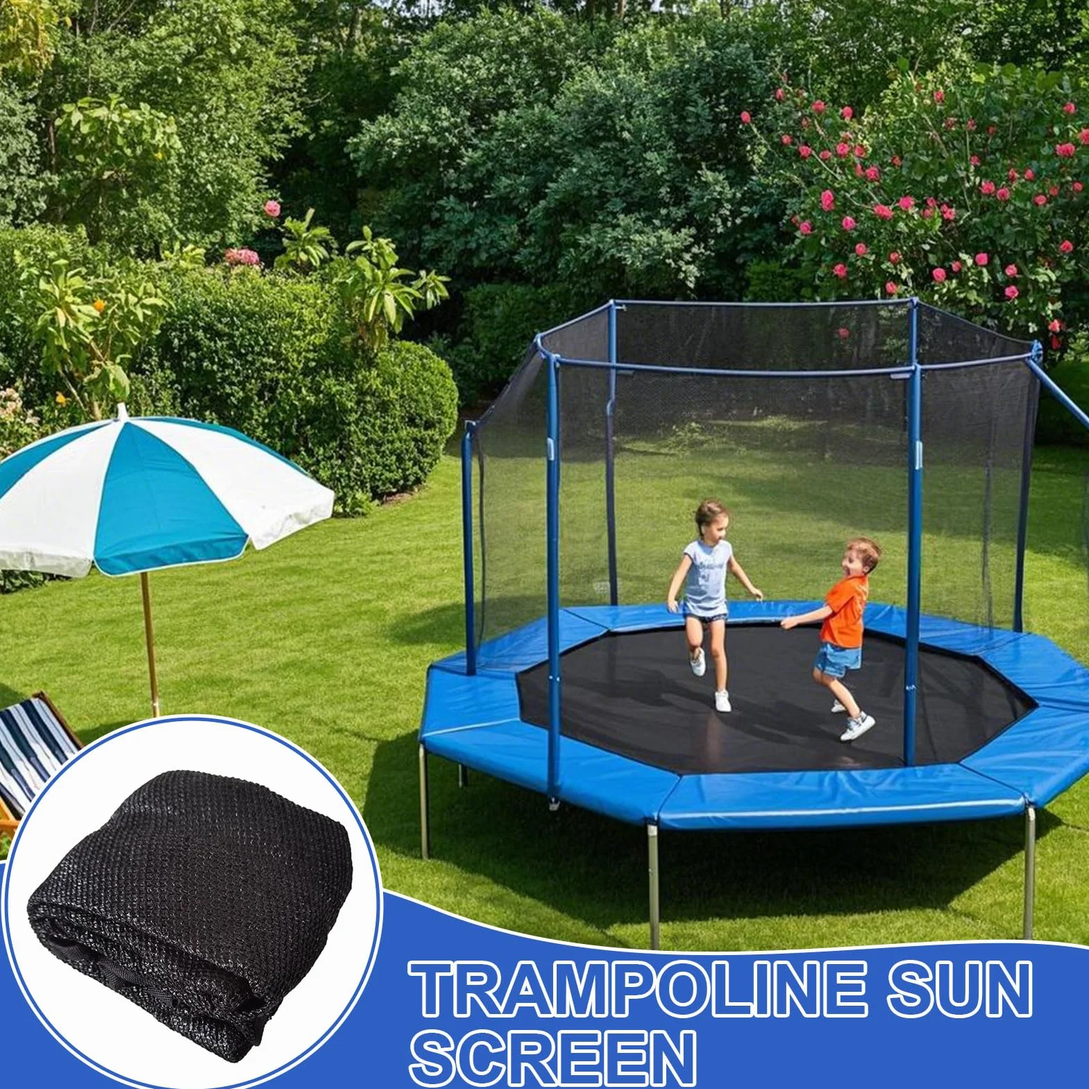 FUFRE Bâche de protection solaire pour trampoline - Diamètre : 183, 244, 305, 366 cm - Pour 6/8 barres - Résistant aux UV - Accessoire de trampoline