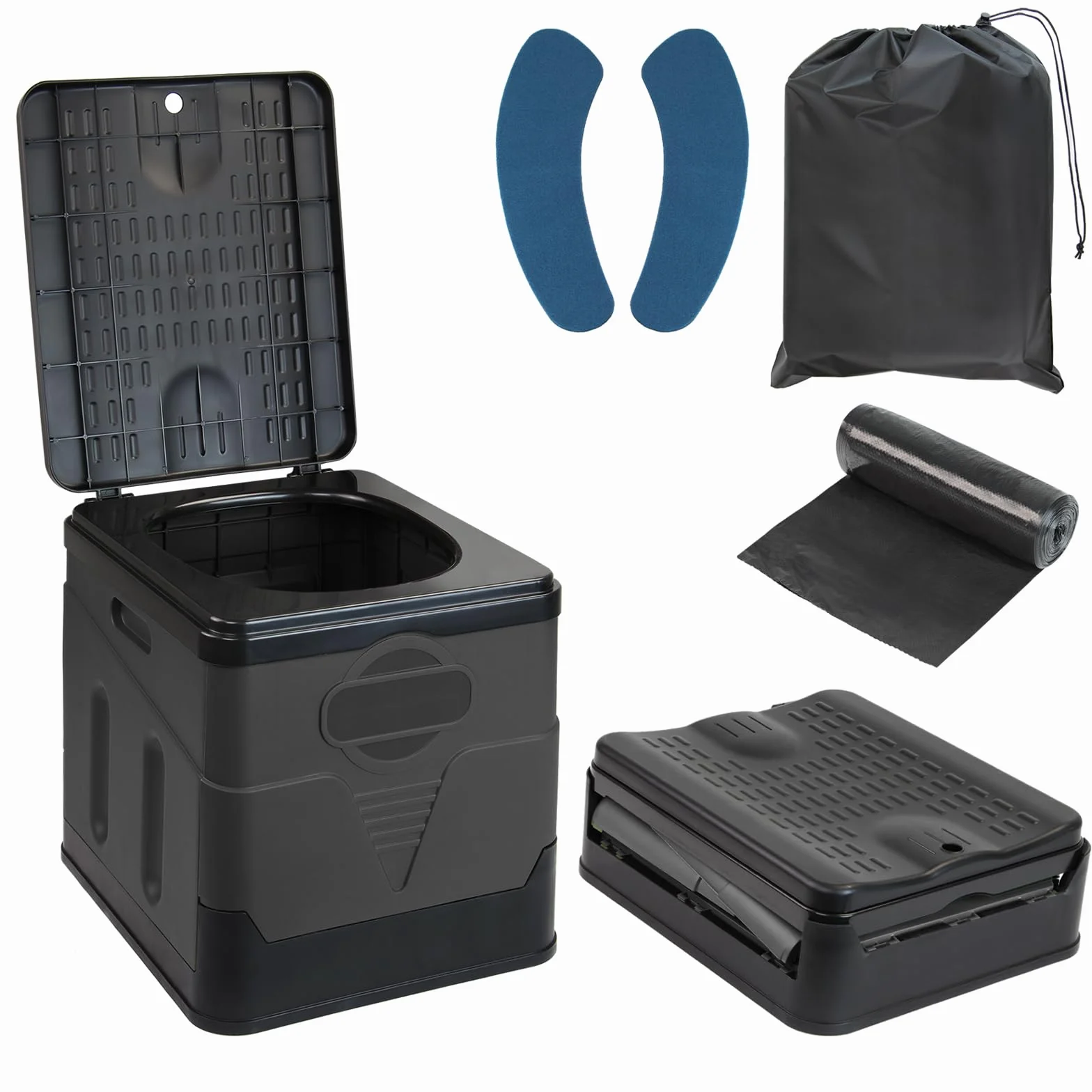Montafox Toilette Portable Camping Max 150 kg Toilettes Mobiles WC Toilettes Pliables Sèches Séparées 12 Sachets Stables