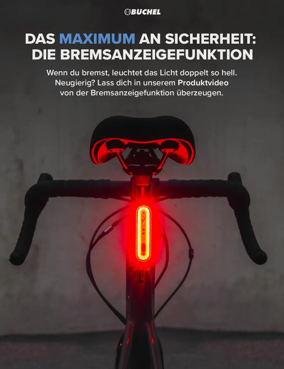 Büchel Feu arrière de vélo LED I Rechargeable I Homologué StVZO I Feu arrière de vélo Ebike Feu arrière LED