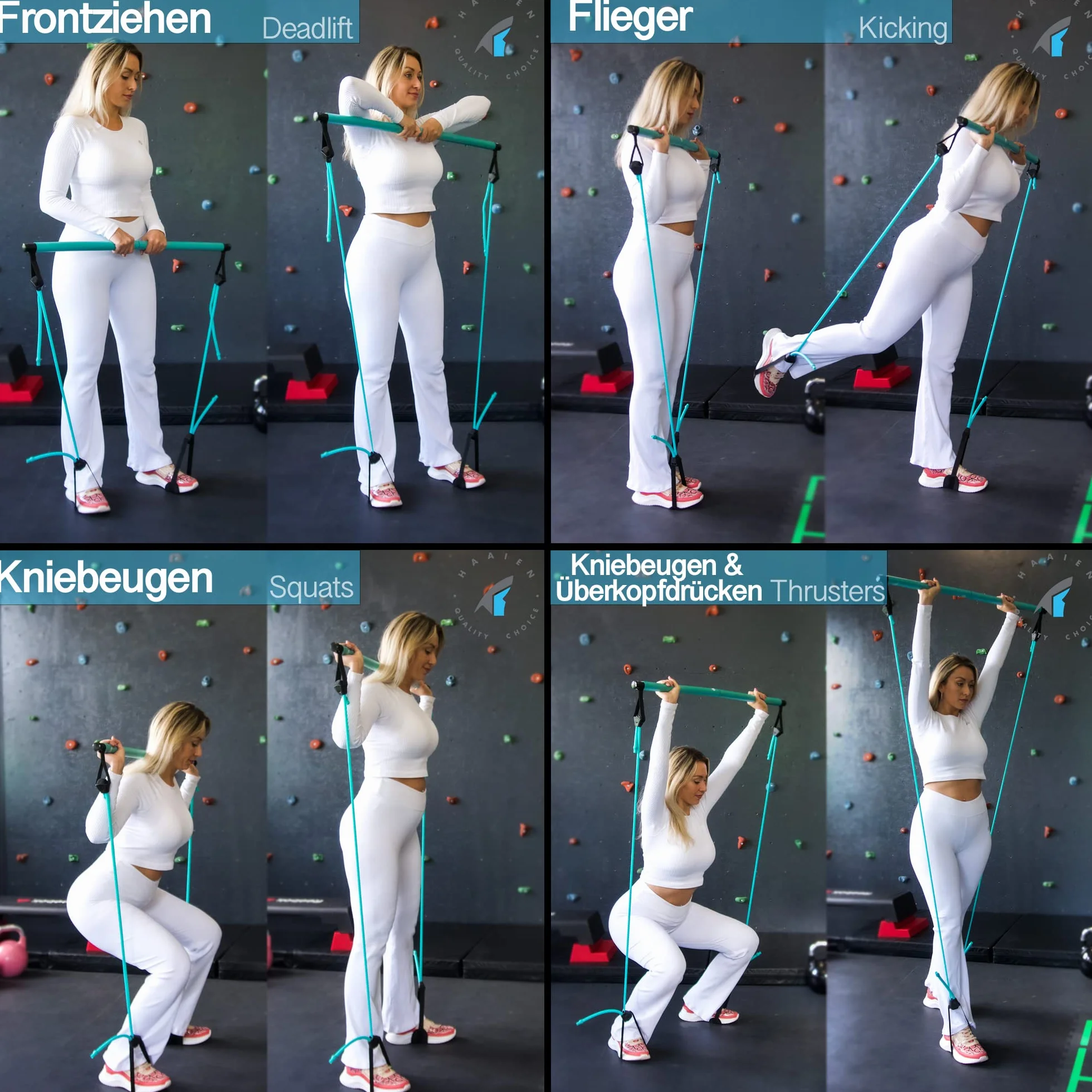 HAAIEN Barre de Pilates avec Bandes rsistance Appareil Fitness Multifonction pour la Maison Sport Un entranement Efficace Tout Le Corps Home Gym Training Les Femmes et Hommes Bleu