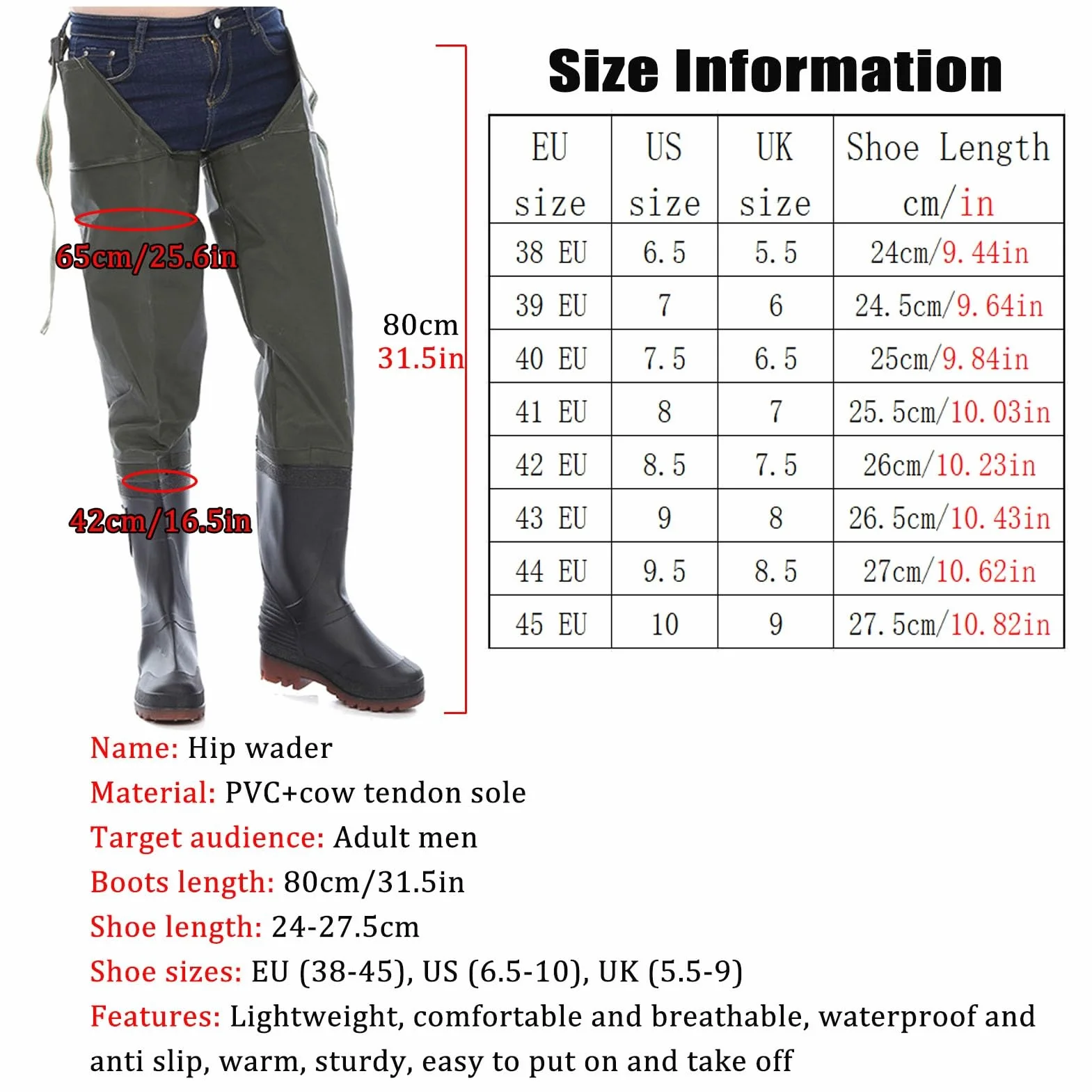 Waders Cuissardes Imperméables pour Hommes Et Femmes, Bottes De Pêche Et De Chasse De 80 Cm De Haut, Bottes De Cuissardes Antidérapantes Et Robustes