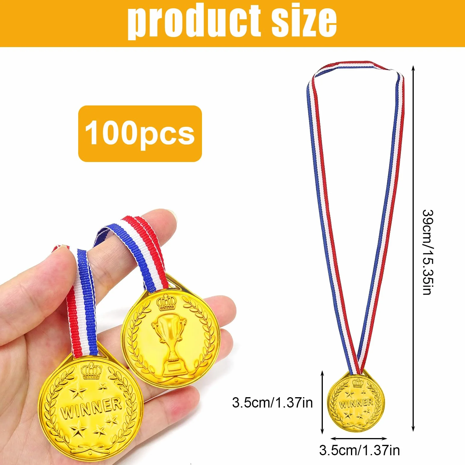HOMURY Lot de 100 médailles d'or pour Enfants, Médailles d'or gagnantes, Médailles gagnantes - Médailles d'or gagnantes - Médailles de gagnants pour Les Enfants (Motif Trophée)