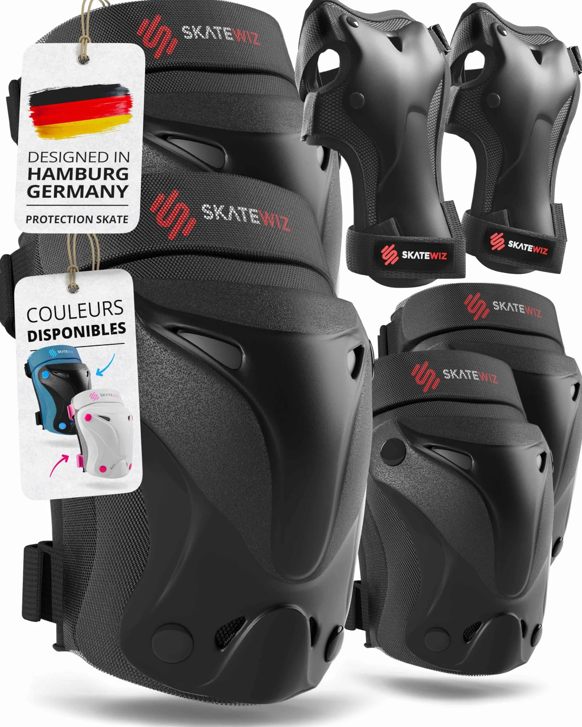 SKATEWIZ Sets de Protection Roller Enfant & Adulte - Protect-1 Protection Skateboard - Protege Genoux Skate Adulte Enfants et Adultes - Overboard, BMX