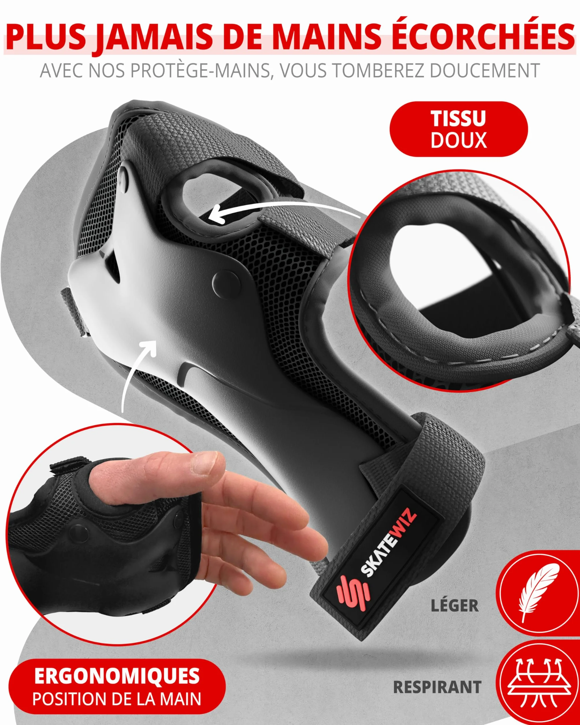 SKATEWIZ Sets de Protection Roller Enfant & Adulte - Protect-1 Protection Skateboard - Protege Genoux Skate Adulte Enfants et Adultes - Overboard, BMX