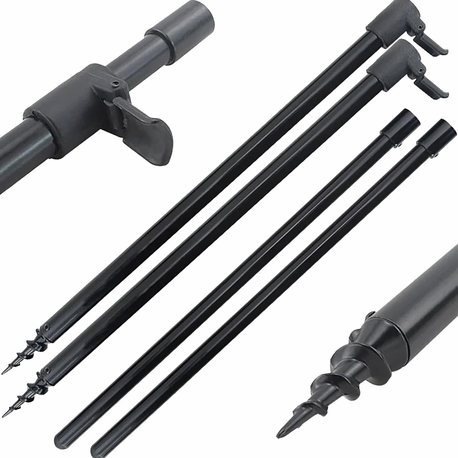 Hirisi Lot de 2 supports de cannes à pêche réglables en différentes longueurs de 30 à 90 cm avec filetage et piquet de tarière comme support de canne à pêche en aluminium
