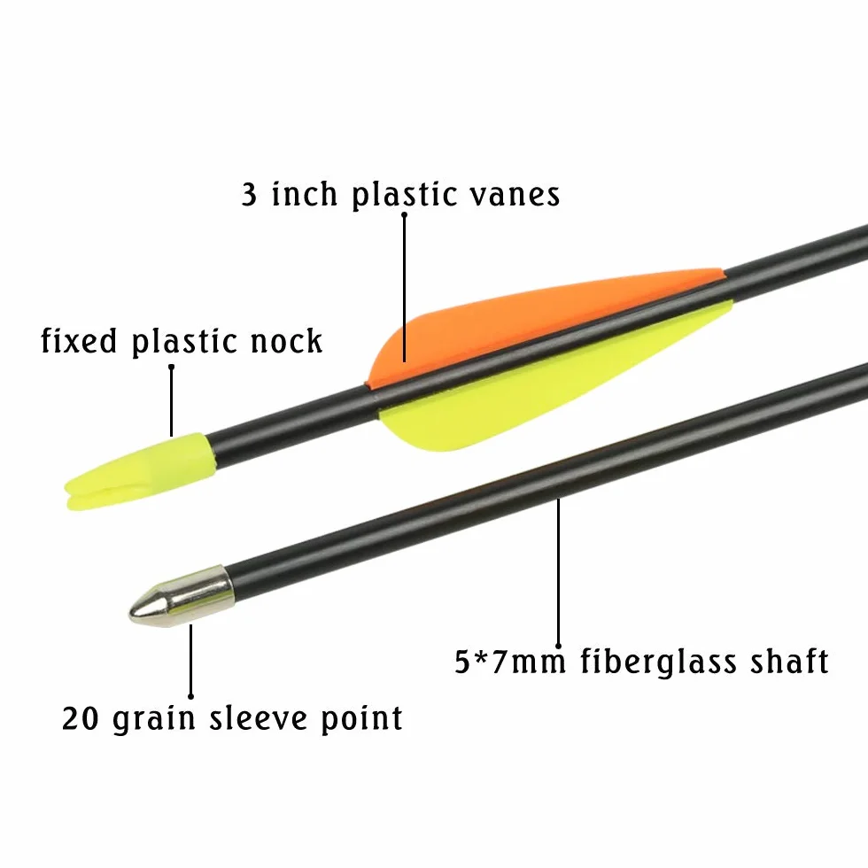 Flèches en Fibre de Verre Flèches d'entraînement 30 Pouces avec Tube de Support de flèche Arcs Classiques en Verre de sécurité adaptés aux Jeunes Enfants Femme débutant
