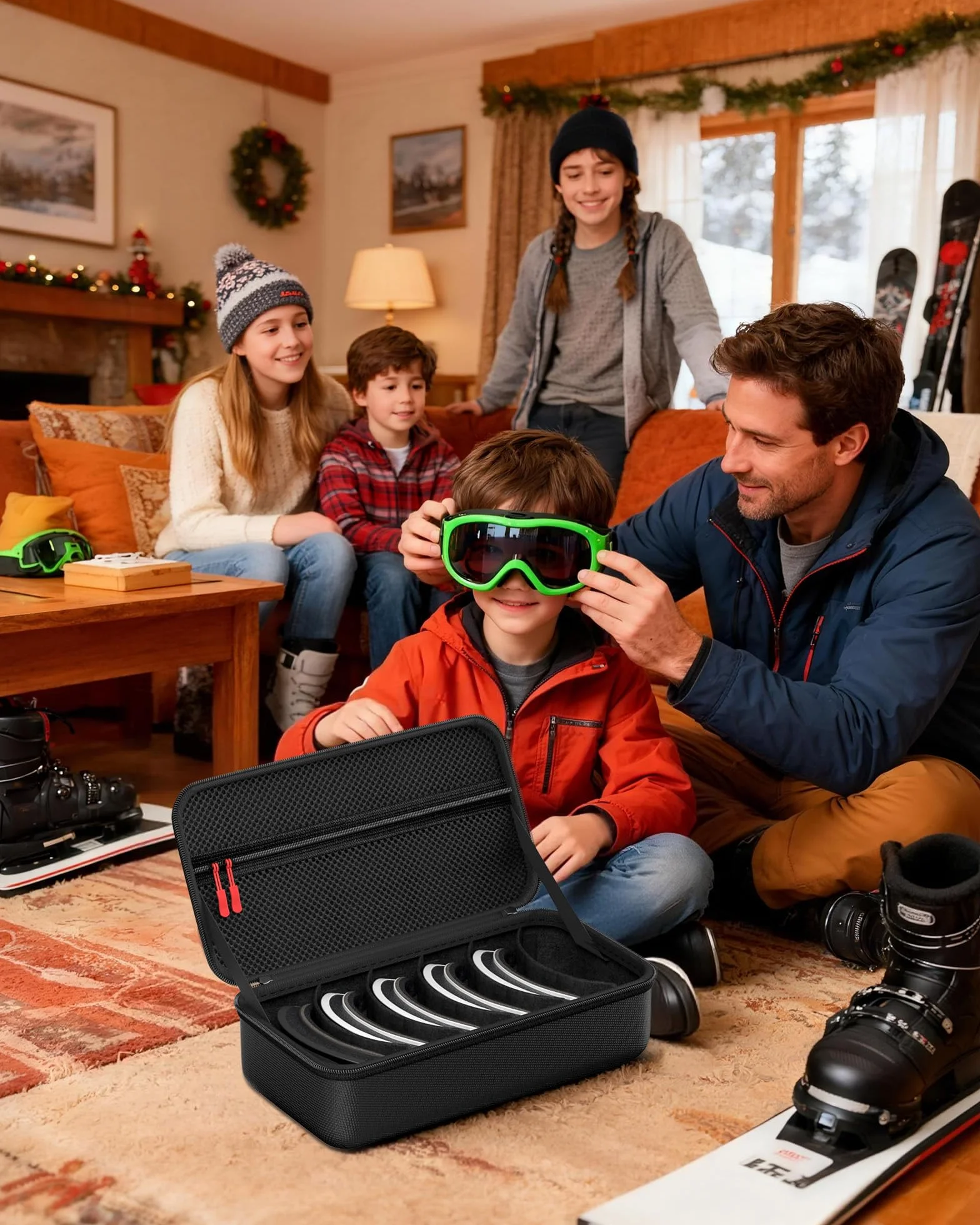 ProCase Grand Étui à Lunettes de Ski, Housse Rigide et Rangement Protégé Masque de Ski avec Poignée, Boîte pour Masque, Sac de Transport Goggle Case Protection