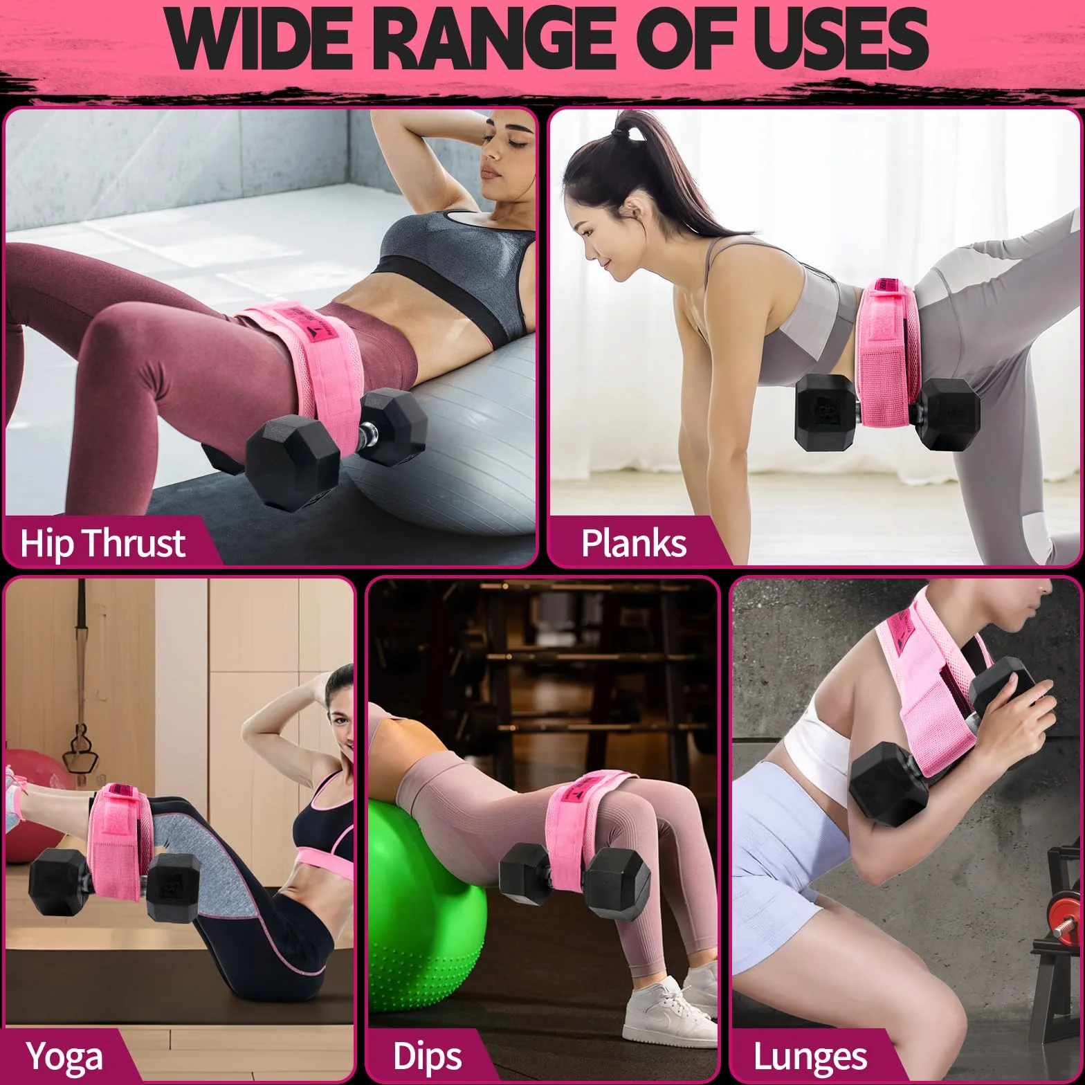 TAVIEW Ceinture de musculation en cuir rose pour gym et pilates, équipement de fitness pour entraînement des fesses avec haltères, kettlebells pour fentes, squat inversé