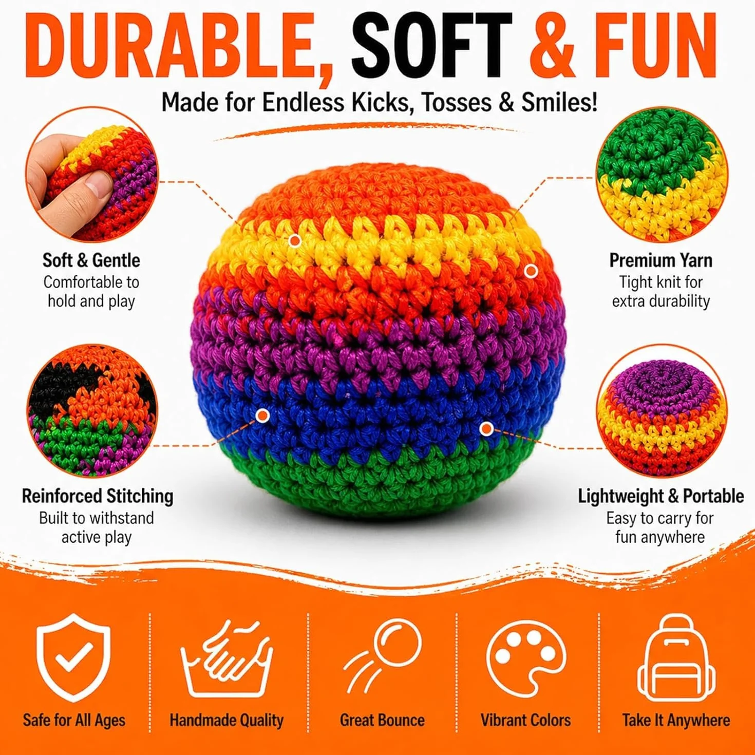 Balles de Frappe Tricotées Ensemble 6/12/18 Sacs de Pieds au Crochet pour Enfants Adultes Jeux Plein Air