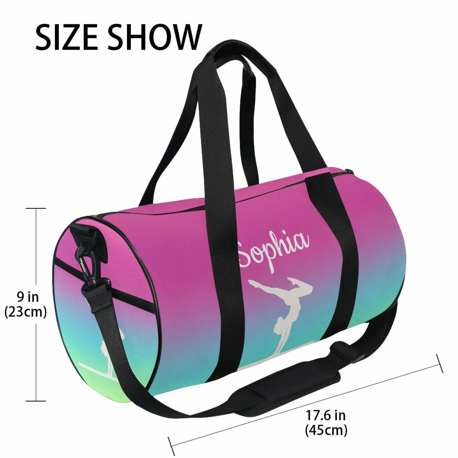 Sac de sport personnalisé pour filles avec motif dégradé corail - Nom personnalisé - Sac de gym pour enfants - Sacs de danse - Équipement de gymnastique - Rangement - Cadeaux de gymnastique pour
