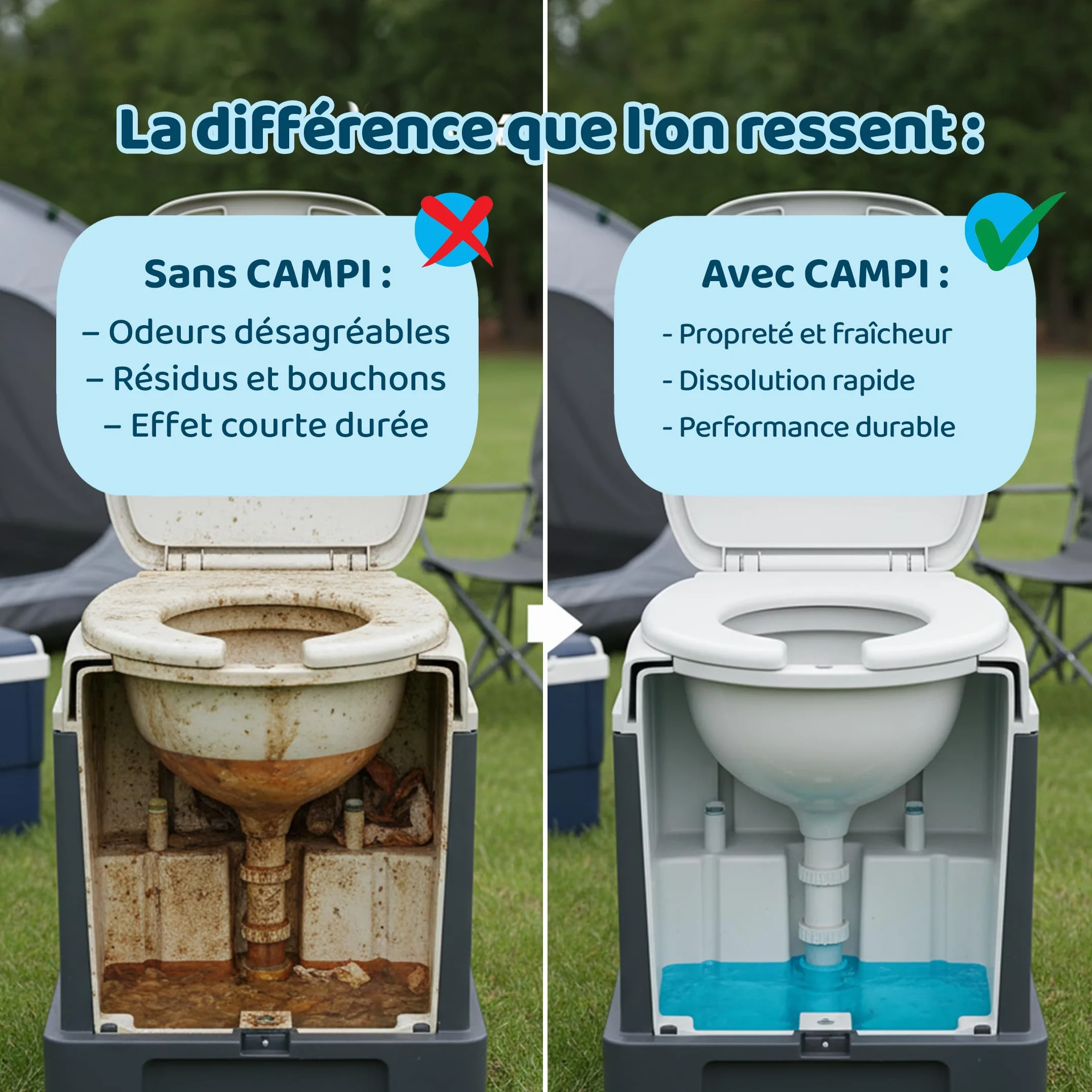 CAMPI Blue 5L – Liquide sanitaire & additif pour toilettes de camping – Produit chimique WC pour toilettes – Pour réservoir d’eaux usées de caravane et camping-car