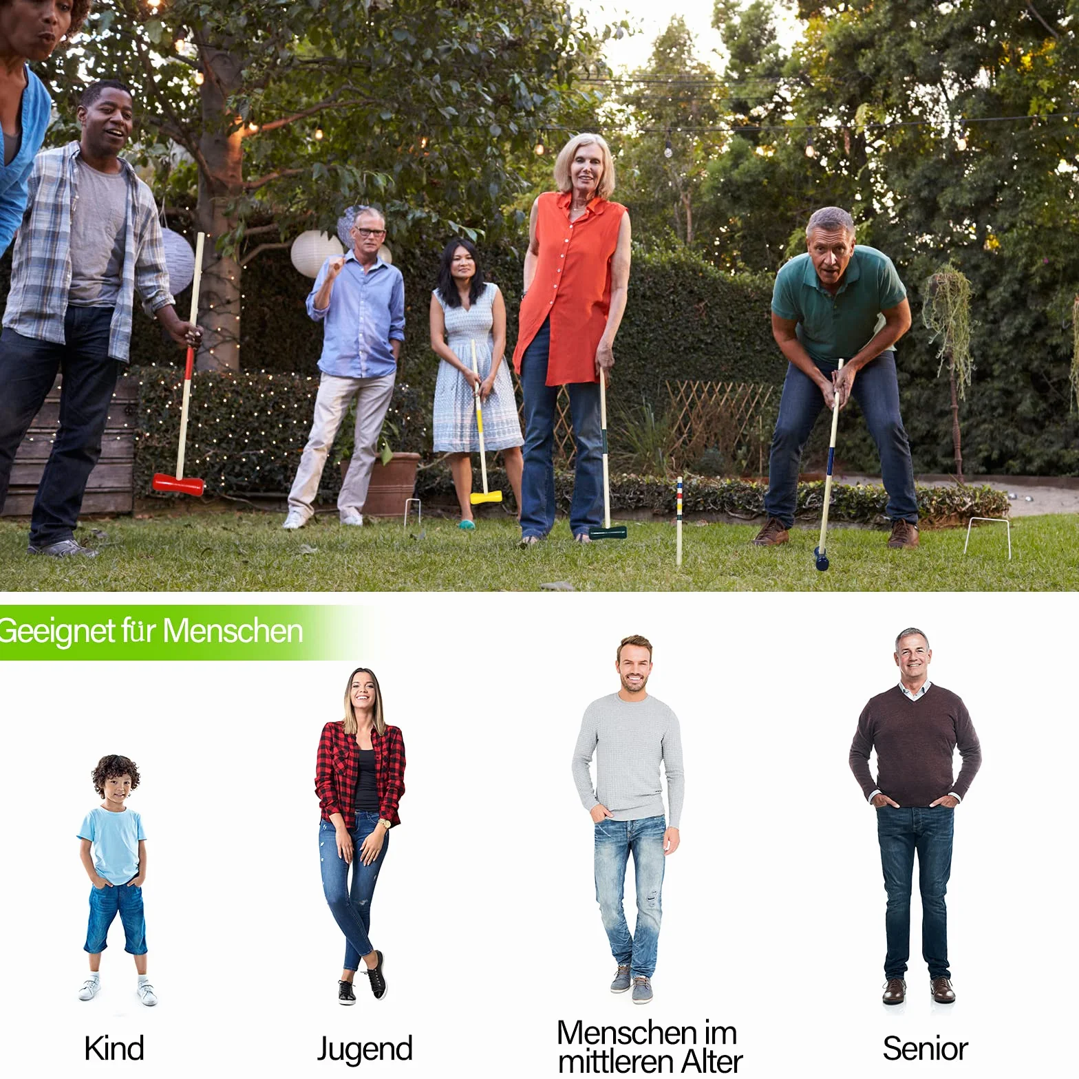 Kit de croquet en bois pour 4 joueurs, jeu de plein air
