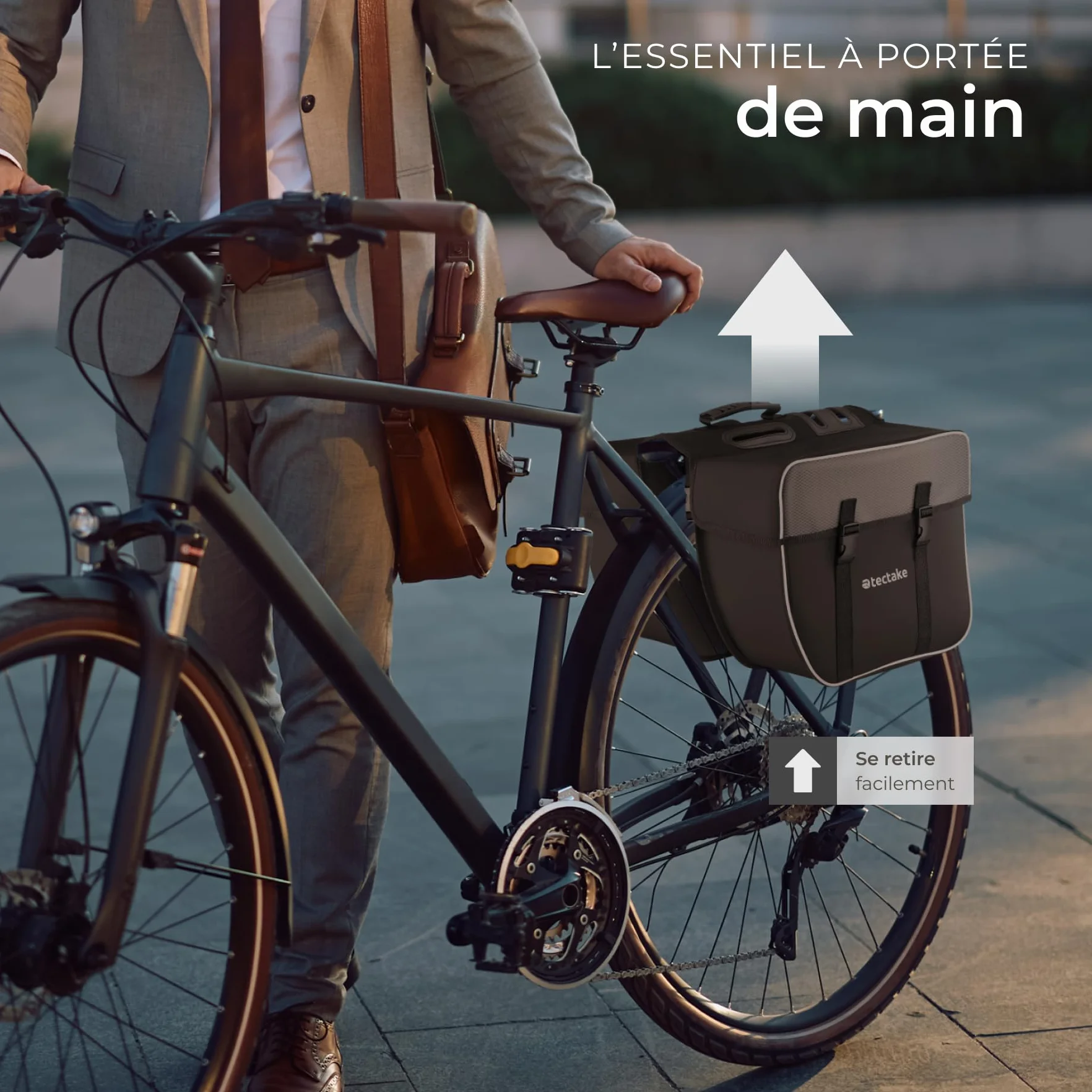 tectake® Double Sacoche de vélo Porte-Bagage 35L Imperméable Accessoire Velo avec Bandes réfléchissantes & Poches Filets pour Bicyclette Cyclisme Panier Sac de Courses