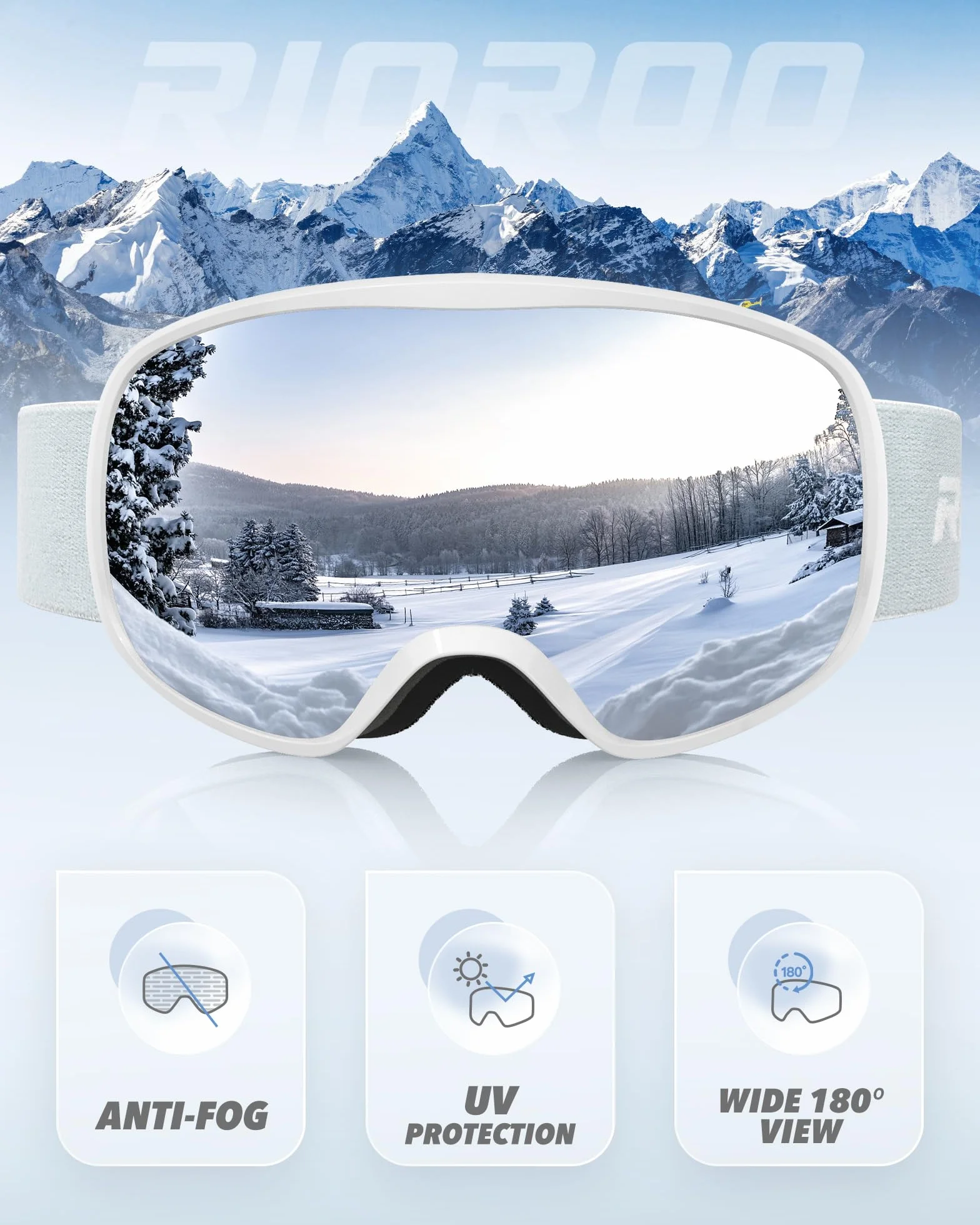 Masque et Lunettes de Ski Moto Skateboard supérieure pour Homme Femme, 100% Anti-UV, Anti-poussière, Anti-Buée, Coupe-Vent double lentille Motoneige Moto Lunettes Ski Goggles, pour Ski, Surf
