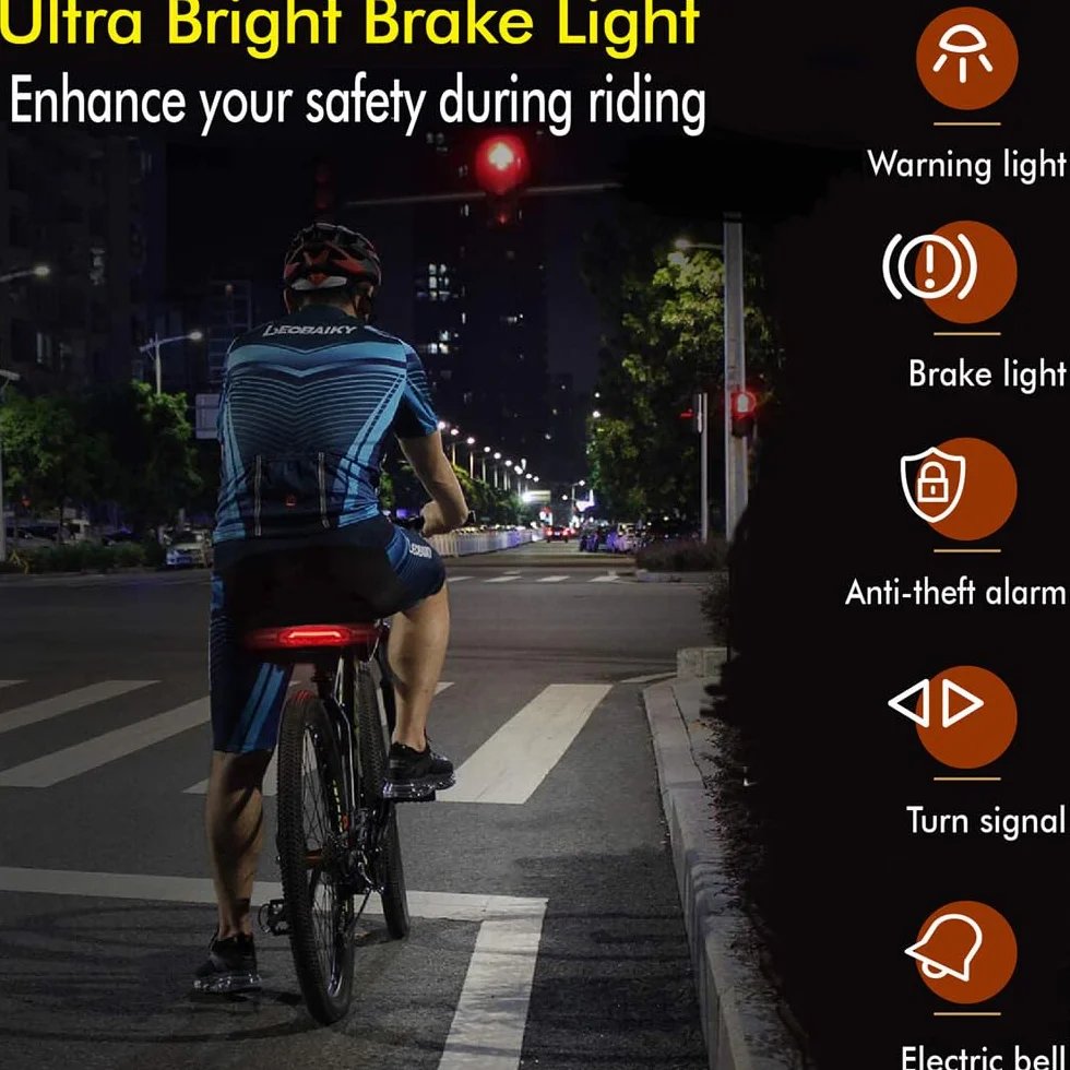 Feu arrière d'alarme de vélo sans Fil avec Signal de Virage IP65 feu arrière de Frein de vélo USB à télécommande imperméable