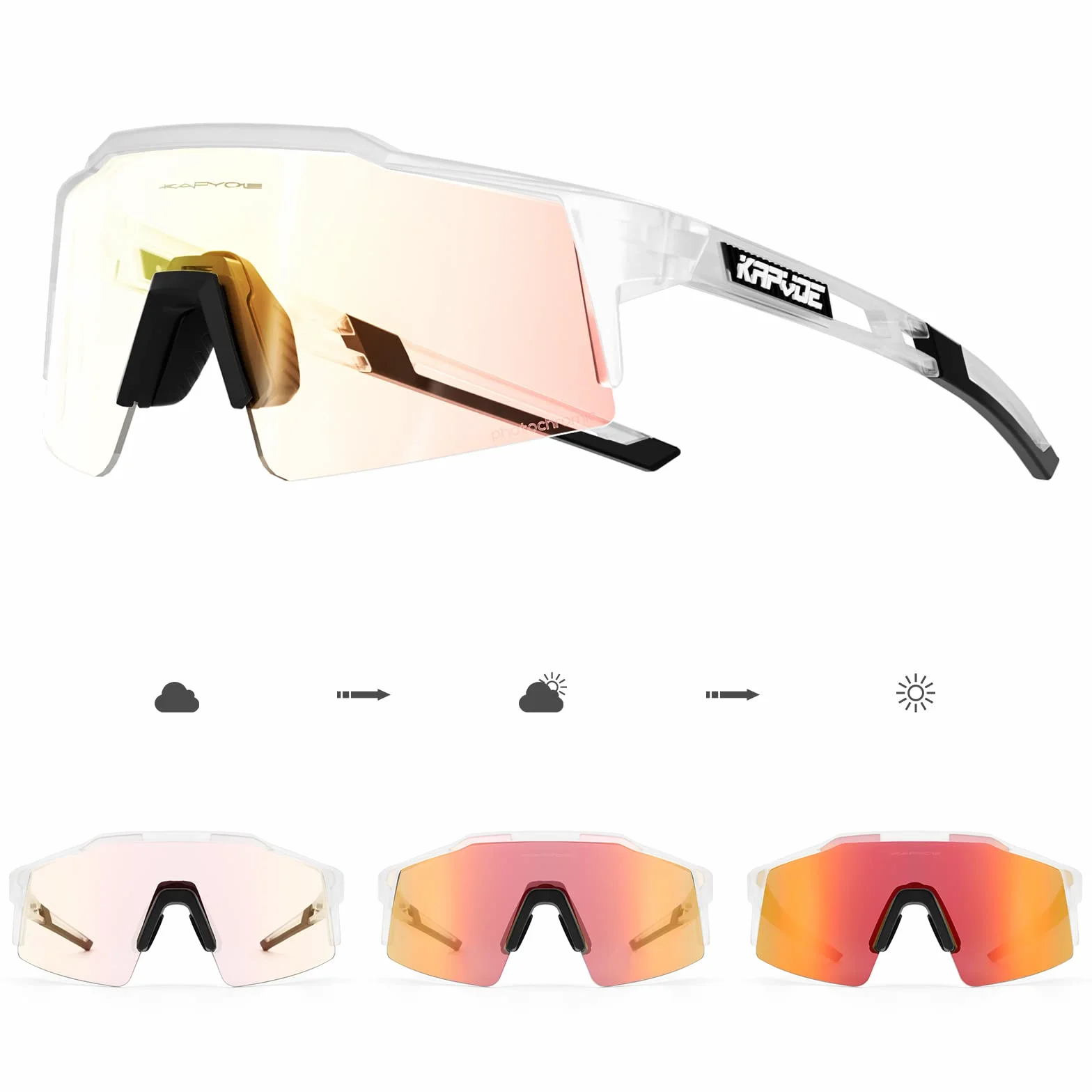KAPVOE Lunettes Cyclisme Photochromique Tr90 Cadre Vélo VTT Protection UV400 K9023