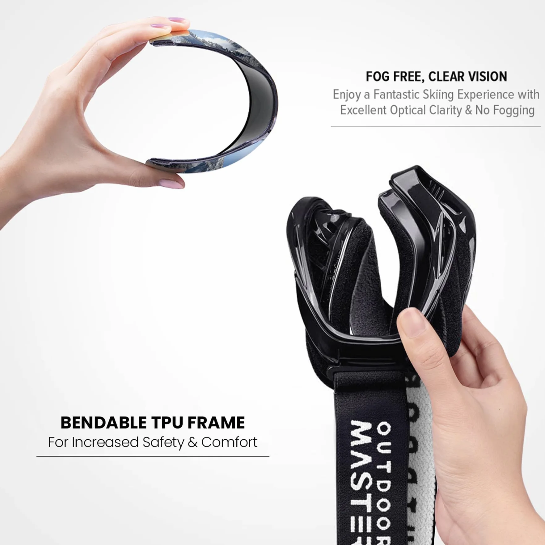 OutdoorMaster Masque de Ski OTG - Anti-Buée Lunettes de Ski, Anti-poussière Coupe-Vent 100% protection UV400 Masques de Snowboard pour Hommes & Femme,Garçons et Filles