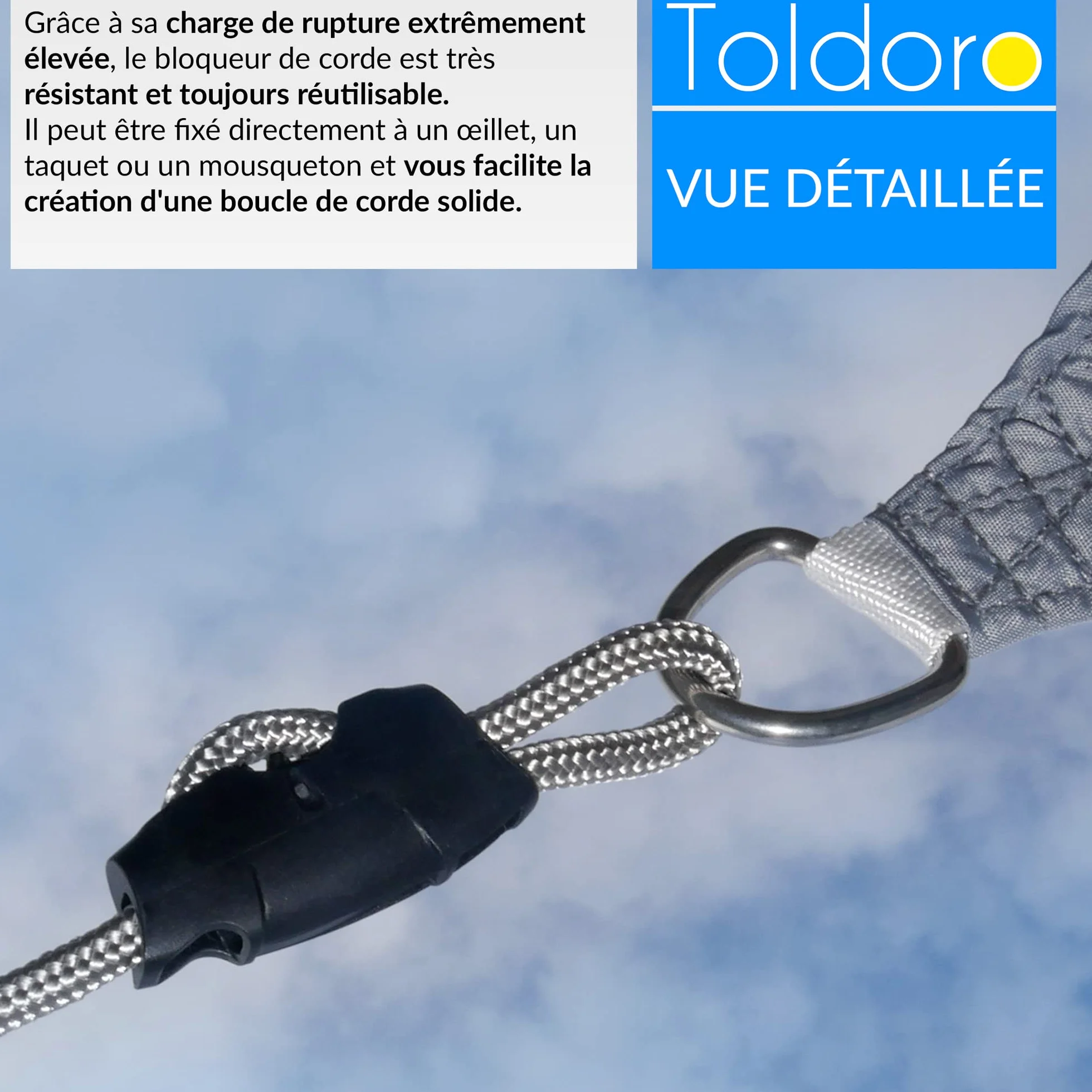 Toldoro Taquet coinceur Super Sharky 4 pièces de 8mm, Accessoires de Fixation de Corde pour voiliers et voiles d'ombrage